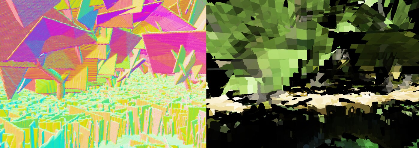 The distance field and the radiance cache of the forest scene