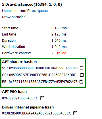 API shader hashes in Details panel
