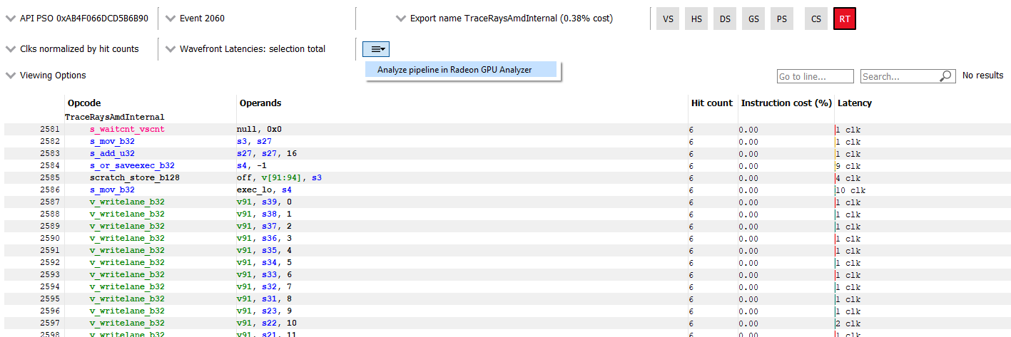 RGP/RGA Interop Menu in Instruction timing