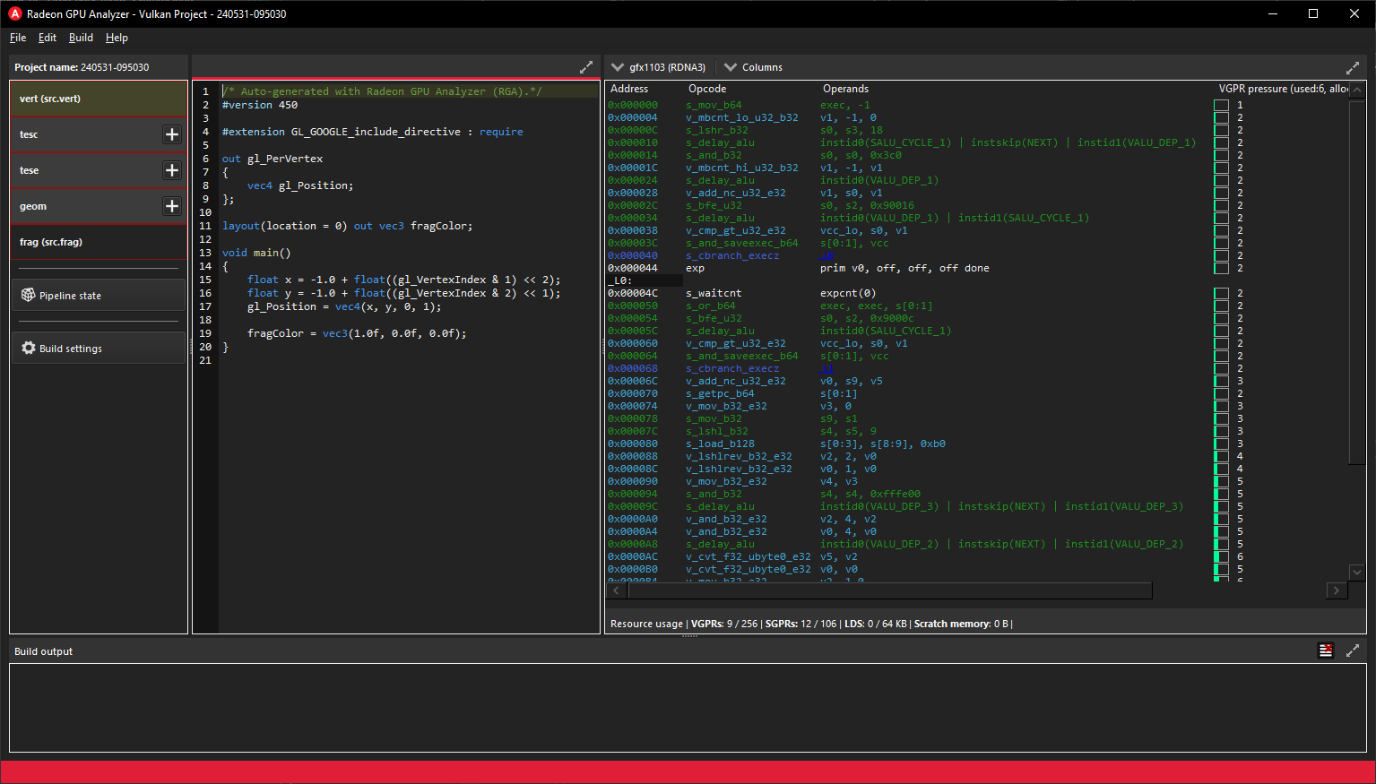 Dark mode in Radeon GPU Analyzer