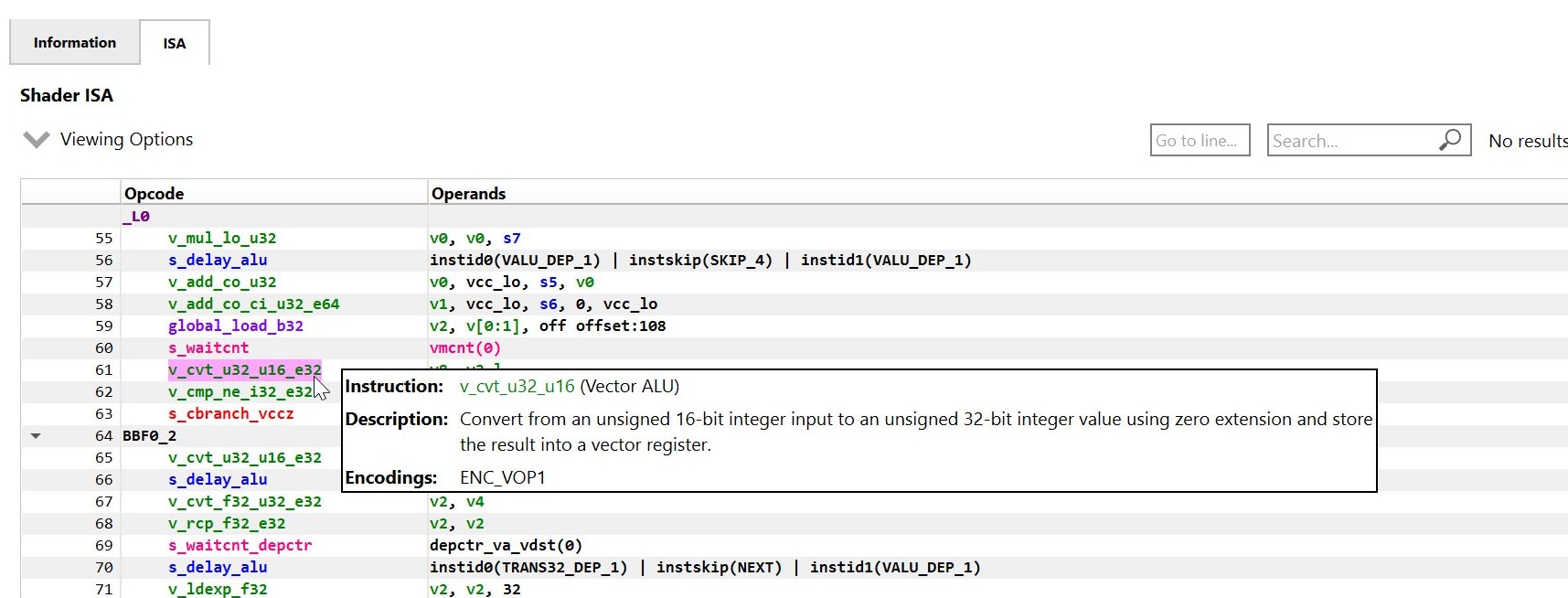 Radeon™ GPU Profiler ISA tooltip