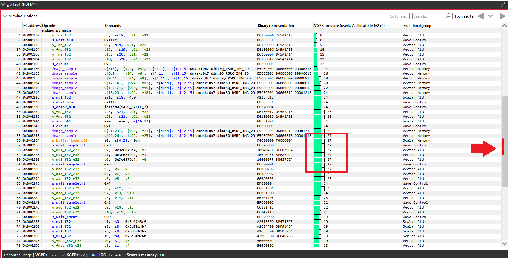 Scrollbar VGPR Pressure