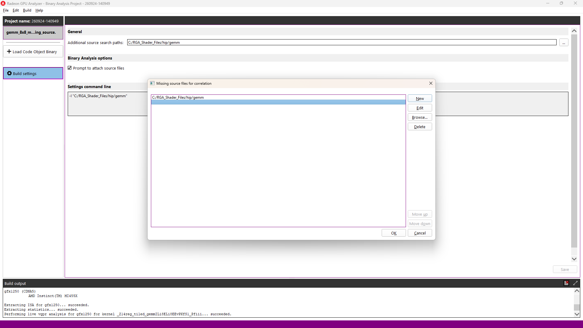 Additional source search paths in the build settings
