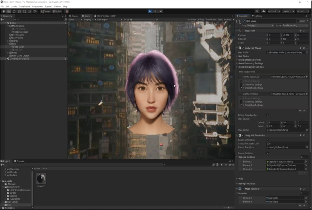 UI screenshot of Unity China HairFX