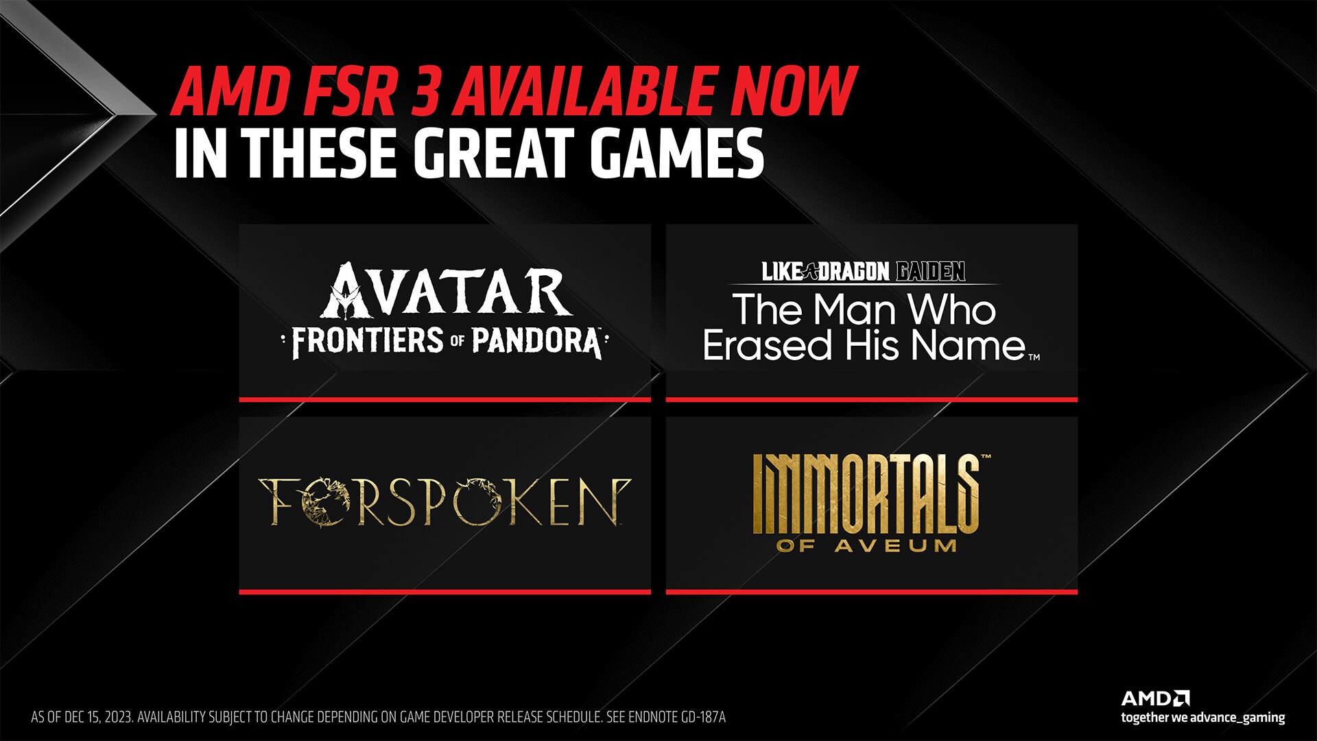 AMD FSR 3 available games - Avatar: Frontiers of Pandora, Like a Dragon Gaiden: The Man Who Erased His Name, Forspoken, and Immortals of Aveum