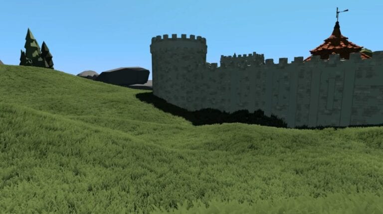 Procedural grass generation - a scene of grass and a castle